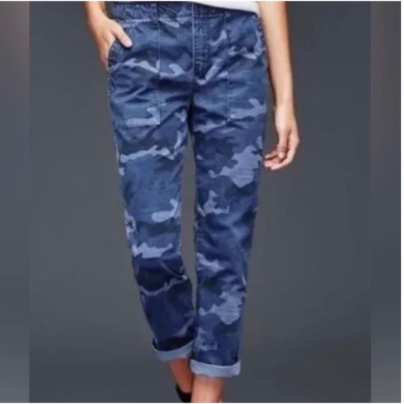 Gap Girlfriend Khaki Blue Camo Chino Pants Size 00 - Picture 1 of 9
